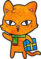 cartoon cat with a present vector