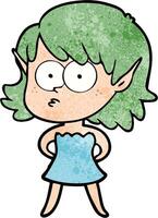 cartoon elf girl in dress vector