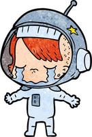 cartoon crying astronaut girl vector