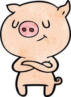 happy cartoon pig with crossed arms vector