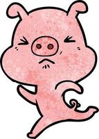 cartoon annoyed pig running vector