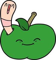 cartoon happy worm in an apple vector