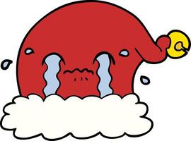 cartoon christmas santa hat crying vector