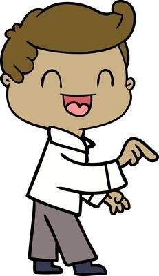 cartoon happy man pointing