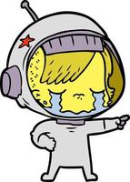 niña astronauta llorando de dibujos animados vector