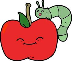 cartoon apple and bug vector