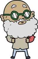 cartoon curious man with beard and glasses vector