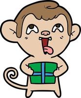 crazy cartoon monkey with christmas present vector