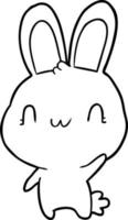 lindo dibujo lineal de un conejo saludando vector
