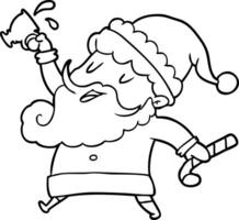 line drawing of a santa claus with hot cocoa vector