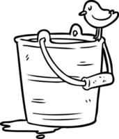 line drawing of a bird looking into bucket of water vector