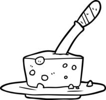 line drawing of a knife in block of cheese vector