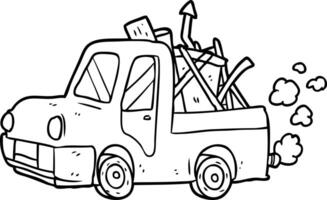 line drawing of a old truck full of junk vector