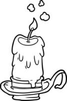 dibujo en línea de una vieja vela espeluznante en un candelabro vector