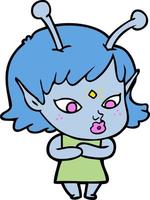 pretty cartoon alien girl vector