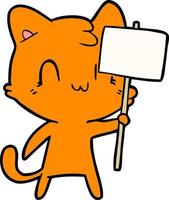 gato feliz de dibujos animados con signo en blanco vector