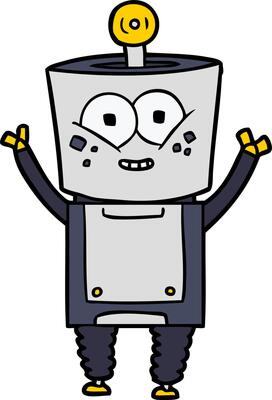 happy cartoon robot waving hello