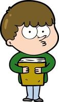 cartoon curious boy holding a book vector