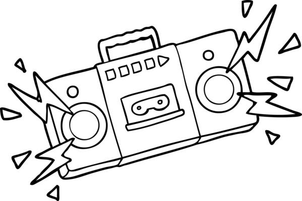retro cartoon tape cassette player blasting out old rock tunes