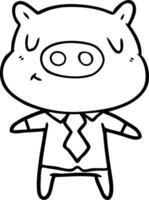 cartoon content pig in shirt and tie vector