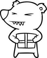 angry bear cartoon with gift vector