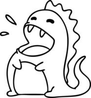 line doodle of a happy dinosaur vector