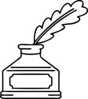 line doodle of an ink well and quill vector