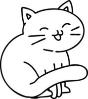 line doodle of a happy cat sitting vector