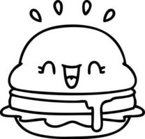 line doodle of a tasty burger vector