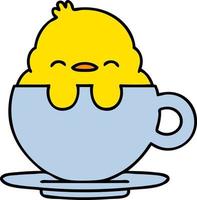 caricatura de un lindo pájaro bebé sentado en una taza de té vector