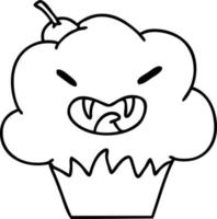 line doodle of a spooky halloween vampire muffin vector