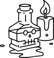 line doodle of a magic potion in a fancy bottle with candle vector