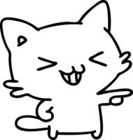 line doodle of a cat pointing and laughing vector