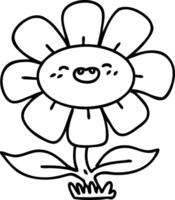 line doodle of a happy flower just soaking in those solar rays vector