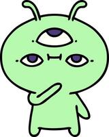 cartoon of a small alien looking thoughtful vector