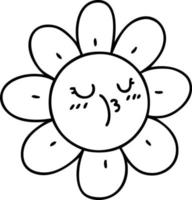 line doodle of a happy sunflower vector