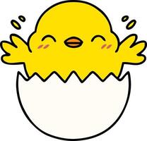 cartoon of a cute baby bird hatching from an egg shell vector