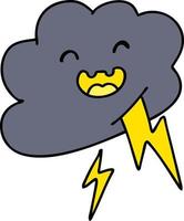 caricatura de una nube de tormenta feliz disparando relámpagos vector