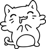 line doodle of a cute happy cat drooling vector