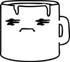 line doodle of a tired coffee mug in need of a caffiene vector