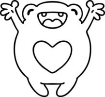 line doodle of a happy frog in love vector