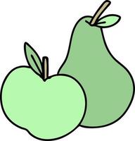 cartoon of an apple and pear vector