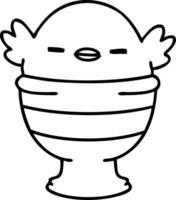 line doodle of a cute baby bird sitting in egg cup vector