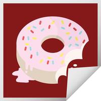 Ilustración de vector gráfico de donut helado mordido pegatina cuadrada