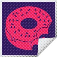 bitten frosted donut square peeling sticker vector