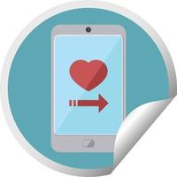 dating app on cell phone graphic vector illustration circular sticker