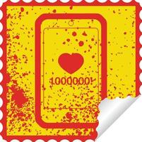 teléfono móvil que muestra 1000000 me gusta gráfico icono de ilustración de pegatina angustiada vector