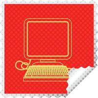 computer with mouse and screen square peeling sticker vector