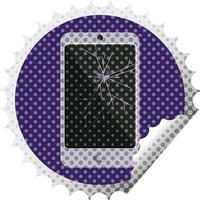 cracked screen cell phone graphic vector illustration round sticker stamp