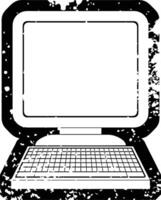 Distressed effect vector icon illustration of a computer